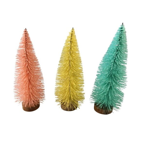 Set Of 3 Miniature Bottle Brush Trees Spring Easter In Pastel Colors 7 in. tall - Picture 2 of 6